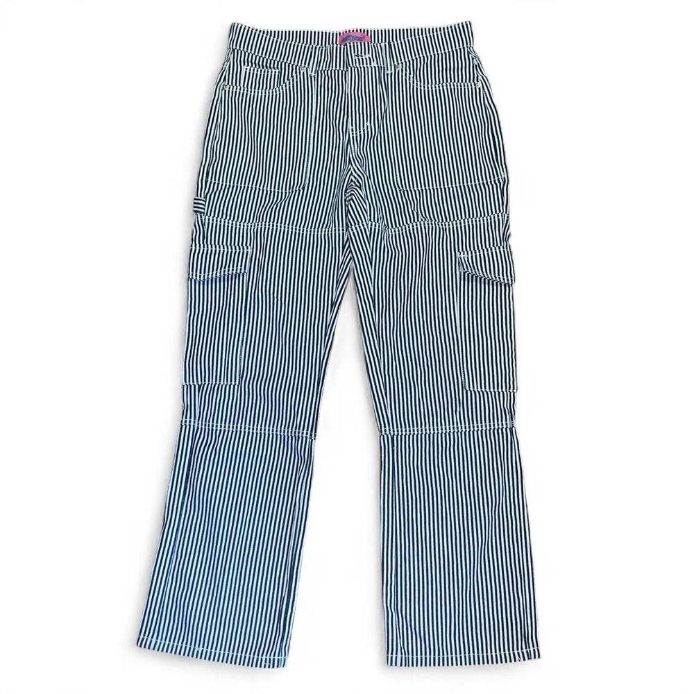 Edikted Women's Blue and White Striped Carpenter Trousers SZ L